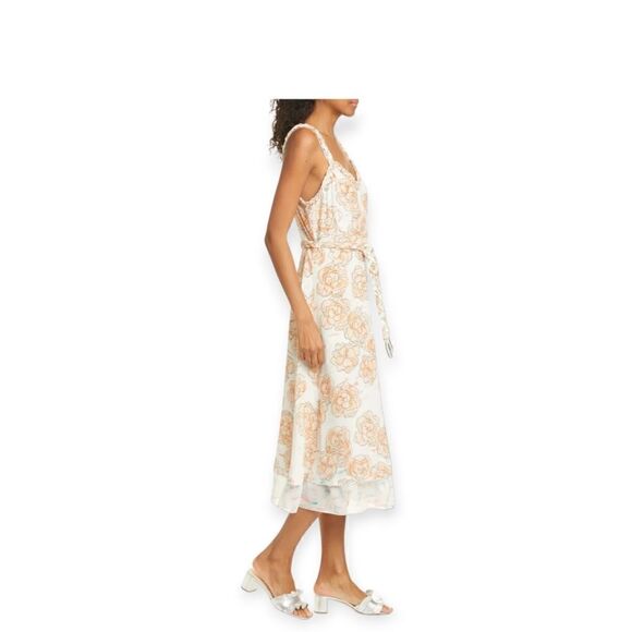 DYVNA Chacha Silk Midi Dress Peach Floral Overlay Braided Strap NWT Size 8 - Picture 4 of 17